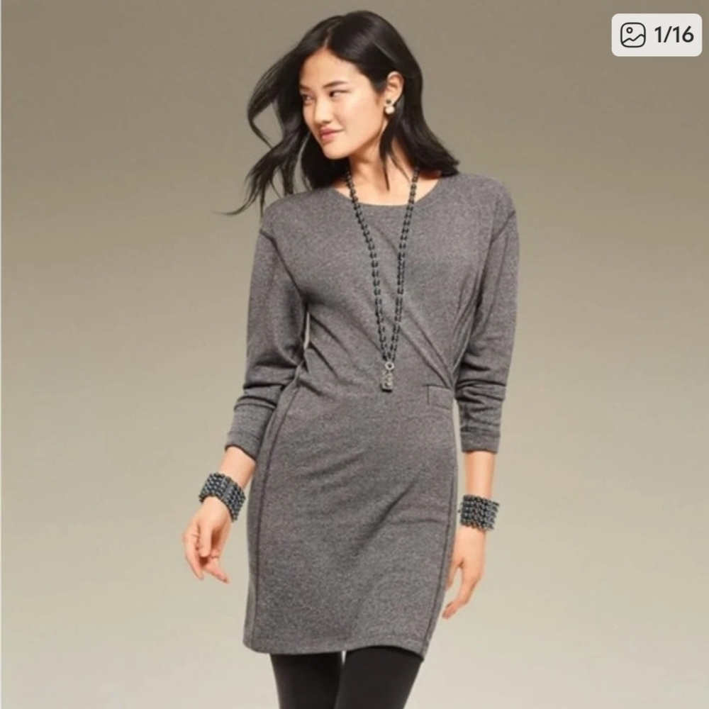 CAbi Long Sleeve Put On Dress Grey Style 3650 Stretchy Sz S